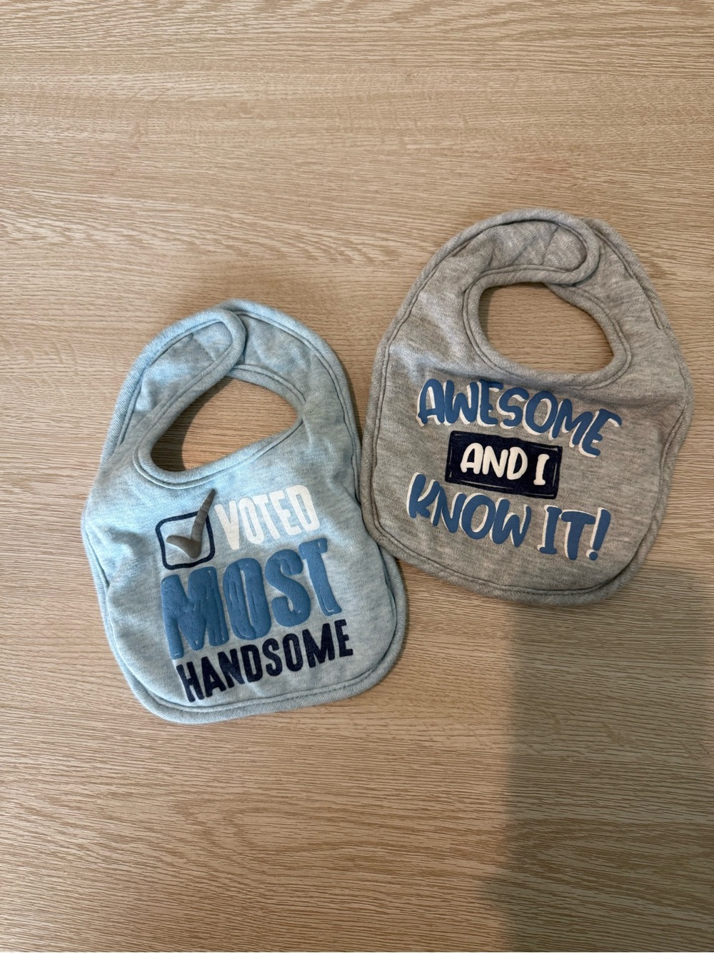 Baby Bib Set - Blue & Gray Funny Slogan Bibs